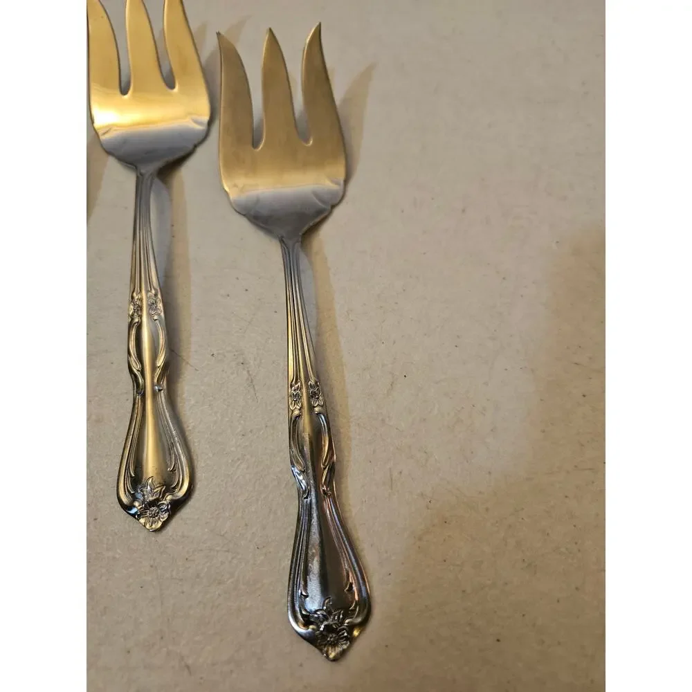 Lot of 4 stainless serving forks by International Silver Co floral flower design